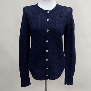 Vintage L. L. Bean Cardigan Sweater Small Medium Blue 100% Pure Shetland Wool